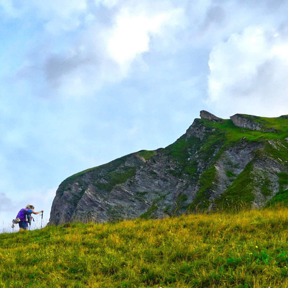 Hiker on Tour of Mont Blanc near Les Houches